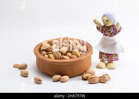 Fıstık, kuruyemiş, sağlıklı,. Severek tüketmek gerekli, Foto Stock