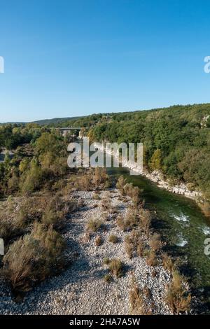 Vista da Viaduc de Vogüé, Francia Foto Stock