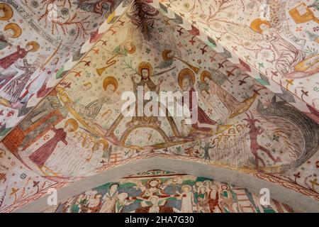 Vordingborg: Chiesa di Keldby, famosa per i suoi affreschi, a Keldby, Moen, Danimarca Foto Stock