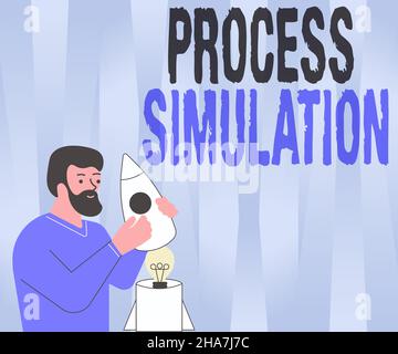 Inspirazione che mostra la simulazione del processo di firma. Internet Concept rappresentazione tecnica Fabricated Studio di un sistema Illutration of Man Holding Foto Stock