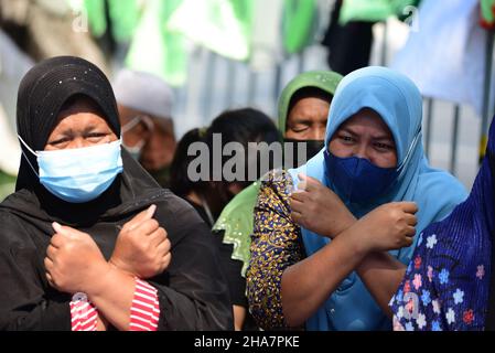 Thailandia - 11 dicembre 2021, di fronte all'ufficio delle Nazioni Unite a Bangkok, Villagers dal distretto di Chana, Songkhla, protesta contro il progetto di proprietà industriale. Foto Stock