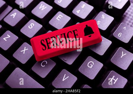 Servizio di scrittura a mano. Parola per azione o sforzo prezioso eseguito per soddisfare o soddisfare una richiesta digitando descrizioni di immagini e parole chiave, immettendo Foto Stock