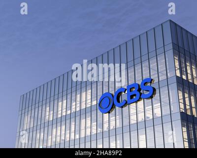New York, NY, USA. 5 luglio 2021, solo per uso editoriale, 3D CGI. CBS American Broadcasting Company è una multinazionale Commercial Broadcast Television Networ Foto Stock