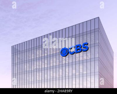 New York, NY, USA. 5 luglio 2021, solo per uso editoriale, 3D CGI. CBS American Broadcasting Company è una multinazionale Commercial Broadcast Television Networ Foto Stock