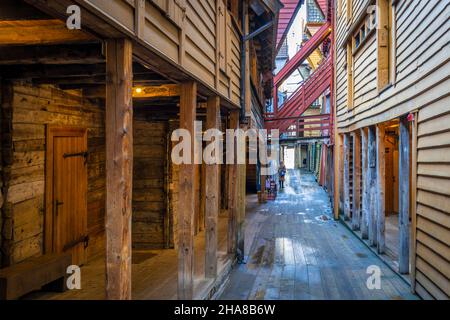 Bryggen, il centro storico molto interessante di Bergen, Norvegia Foto Stock