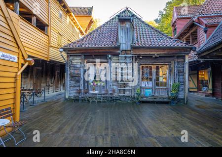 Bryggen, il centro storico molto interessante di Bergen, Norvegia Foto Stock