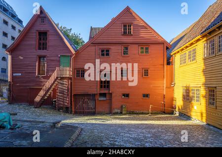 Bryggen, il centro storico molto interessante di Bergen, Norvegia Foto Stock