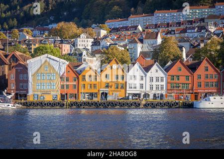 Bryggen, il centro storico molto interessante di Bergen, Norvegia Foto Stock