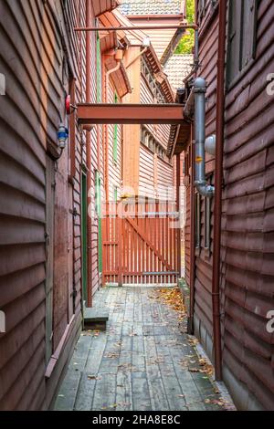 Bryggen, il centro storico molto interessante di Bergen, Norvegia Foto Stock