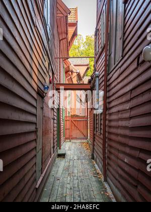 Bryggen, il centro storico molto interessante di Bergen, Norvegia Foto Stock