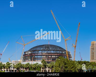 Las Vegas, MAGGIO 8 2021 - Sunny view del cantiere di MSG Sphere Foto Stock