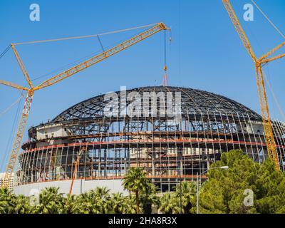 Las Vegas, MAGGIO 8 2021 - Sunny view del cantiere di MSG Sphere Foto Stock