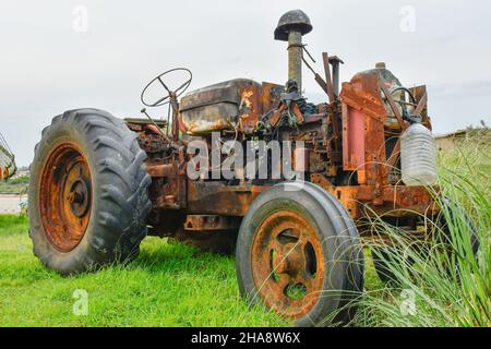 Vecchi trattori non restaurati e abbandonati. Foto Stock