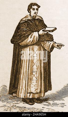 Un'illustrazione di fine 19th secolo di un monaco domenicano cattolico britannico (frate nero). Noto anche come Ordine dei predicatori, Ordo Praedicatorum o OP. L'Ordine fu fondato a Tolosa, in Francia, dal sacerdote spagnolo Saint Dominic Foto Stock