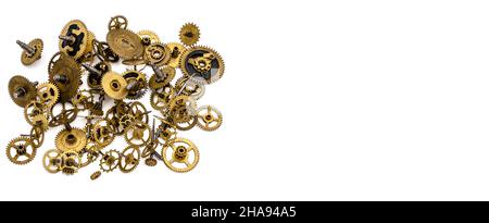 Collezione Vintage COGS Gears WHEELS su sfondo bianco, design a banner Foto Stock