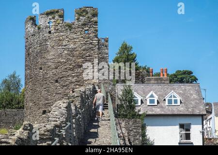 A piedi,a piedi,camminatore,castello,mura,intorno,alla,città,di,in,Conway,con,vista,punto,di,vista,sulla,città,e,castello,Conwy,Castello di Conwy,da,mura,costa,mercato,costiero,città,Contea di Conwy,Contea di Conway,Nord,Galles,Galles,Galles,GB,Gran Bretagna,Gran Bretagna,Regno Unito,Gran Bretagna,Gran Bretagna,Gran Bretagna,Gran Bretagna,Gran Bretagna,Gran Bretagna,Gran Bretagna,Gran Bretagna, Foto Stock