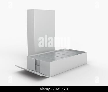 3D rappresentazione di una scatola di punti metallici isolati su sfondo bianco Foto Stock