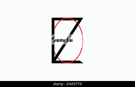 Lettera iniziale EZO cerchio collegato logo monogramma minuscolo nero e rosso Illustrazione Vettoriale