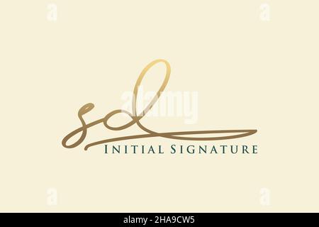 Modello di logo con firma in formato lettera SD elegante logo di design. Disegno a mano Calligraphy Lettering Vector Illustration. Illustrazione Vettoriale