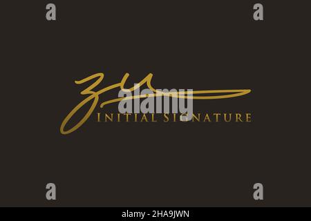 ZU Letter Signature Logo Template elegante logo di design. Disegno a mano Calligraphy Lettering Vector Illustration. Illustrazione Vettoriale