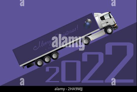 Un camion europeo con semirimorchio porta regali per Natale e Capodanno. Illustrazione Vettoriale