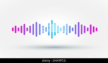 Equalizzatore di onde sonore a gradiente fluttuante isolato su sfondo bianco. Illustrazione vettoriale. Foto Stock