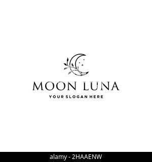 Design del logo della stella Luna LUNA LUNA Luna Luna con lettera piatta Illustrazione Vettoriale