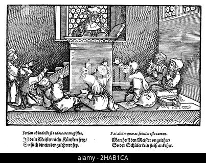 Una scuola nel 16th secolo. Dopo un taglio di legno di Hans Burgkmair (1473-1531) nel 'Bilder zu Schimpf und Ernst'., , Hans Burgkmair (libro di storia culturale, 1893), Eine Schulstube im 16. Jahrhundert. Nach einem Holzschnitt von Hans Burgkmair (1473-1531) in den 'Bildern zu Schimpf und Ernst' Foto Stock