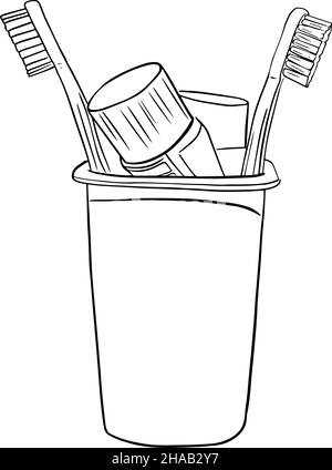 disegnare due spazzolini da denti e dentifricio nel contenitore Illustrazione Vettoriale