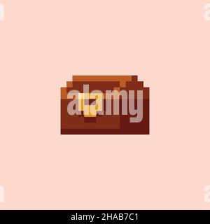 Pixel arte vettore illustrazione gioco asset - Pixelated minimalistico legno e metallo tesoro petto Illustrazione Vettoriale