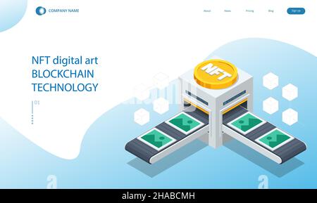NFT il token non-fungibile è un'unità unica e non-intercambiabile di dati memorizzati su una ledger digitale Illustrazione Vettoriale