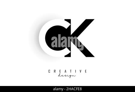 Logo Ck Letters con design a spazio negativo in bianco e nero. Lettere C e K con tipografia geometrica. Illustrazione di Creative Vector con lettere. Illustrazione Vettoriale