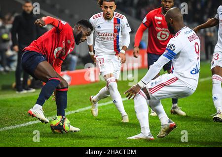 Jonathan BAMBA di Lille durante il campionato francese Ligue 1 partita di calcio tra LOSC Lille e Olympique Lyonnais (Lione) il 12 dicembre 2021 allo stadio Pierre Mauroy a Villeneuve-d'Ascq vicino Lille, Francia - Foto: Matthieu Mirville/DPPI/LiveMedia Foto Stock