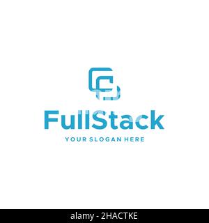 design con logo fullstack Word Blue con lettera piatta Illustrazione Vettoriale