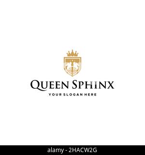 Design con logo SPHINX E MARCHIO a forma di lettera piatta QUEEN Illustrazione Vettoriale