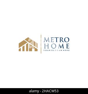 flat METRO CASA immobiliare edificio Logo design Illustrazione Vettoriale