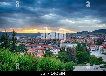 Vista panoramica del centro di Panagyurishte Foto Stock