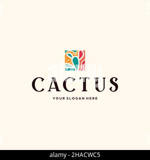 Design piatto e colorato moderno logo CACTUS Illustrazione Vettoriale