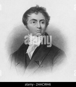 Incisione antica di Robert Southey del 1870 di Henry Bryan Hall (New York). Robert Southey (1774-1843) è stato un poeta inglese della scuola romantica, e premio poeta dal 1813 fino alla sua morte. FONTE: INCISIONE ORIGINALE Foto Stock