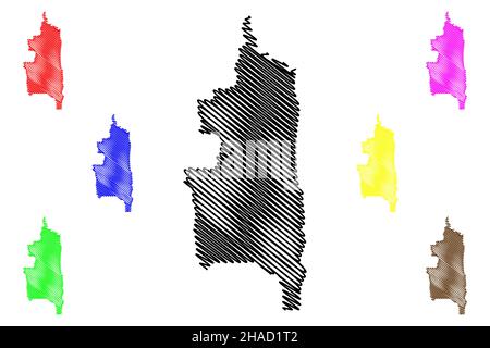 Distretto di Khowai (stato di Tripura, Repubblica dell'India) illustrazione vettoriale della mappa, schizzo della mappa di Khowai Illustrazione Vettoriale