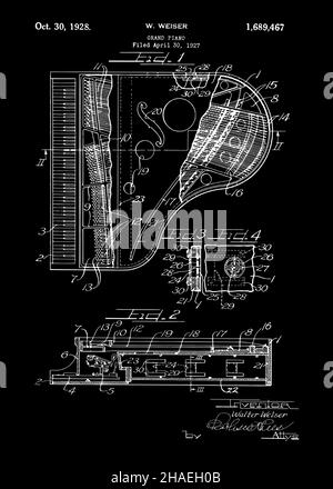 Grand piano Patent il brevetto è stato rilasciato dall'United States Patent Office, restaurato e migliorato digitalmente. Foto Stock