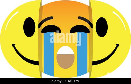 Fingere felicità e nascondere la sofferenza concetto emoticon emoji vettore isolato. Illustrazione Vettoriale