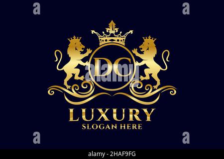 DC Letter Lion Royal Luxury Logo template in grafica vettoriale per progetti di branding di lusso e altre illustrazioni vettoriali. Illustrazione Vettoriale