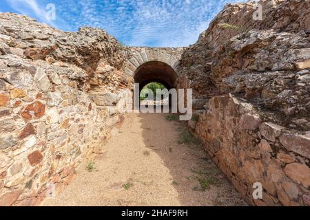 Rovine romane teatro di Merida, Badajoz, Spagna. Foto Stock