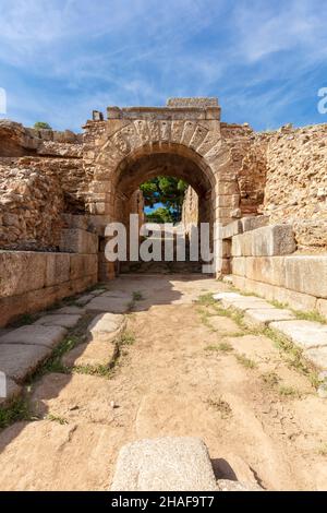 Rovine romane teatro di Merida, Badajoz, Spagna. Foto Stock