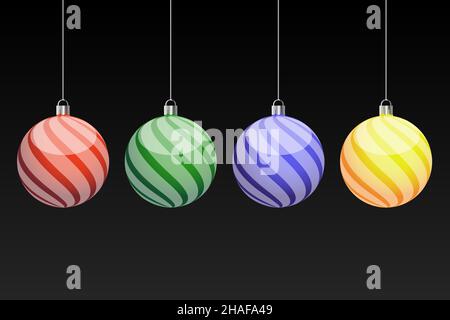 Four Lighting Christmas Balls - Vector set su nero Illustrazione Vettoriale