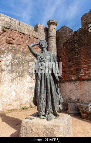 Rovine romane teatro di Merida, Badajoz, Spagna. Foto Stock