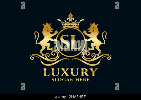 SL Letter Lion Royal Luxury Logo template in Vector art per progetti di branding di lusso e altre illustrazioni vettoriali. Illustrazione Vettoriale