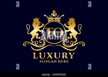 PER lettera Lion Royal Luxury Logo modello in grafica vettoriale per progetti di branding di lusso e altre illustrazioni vettoriali. Illustrazione Vettoriale