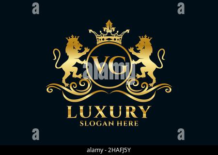 Modello VG Letter Lion Royal Luxury Logo in Vector art per progetti di branding di lusso e altre illustrazioni vettoriali. Illustrazione Vettoriale